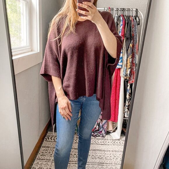 Vince Cashmere Poncho Sweater Burgundy M/L - Picture 1 of 8